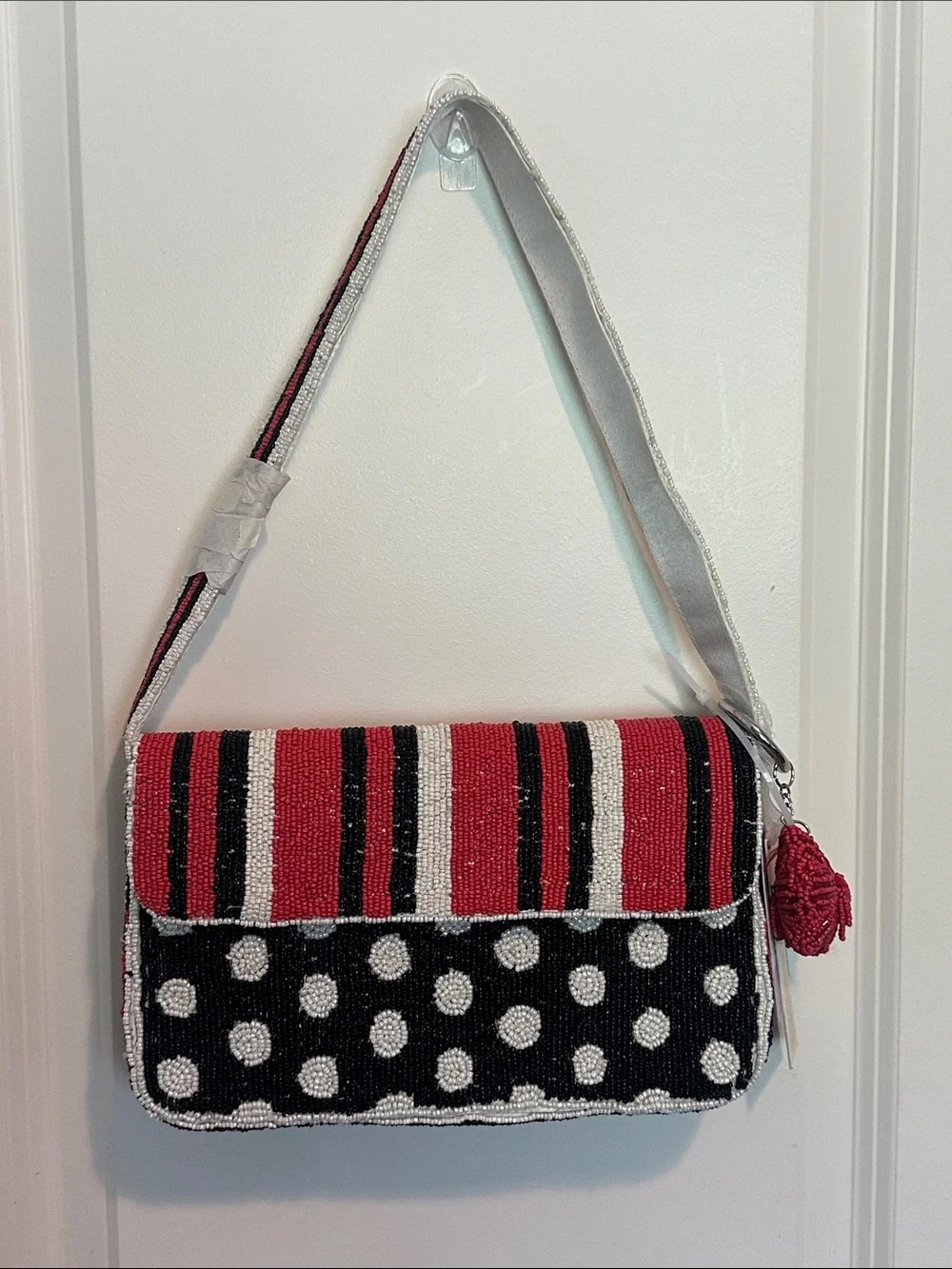 NWT Made In India Purse Red Black White Beaded Bag Buckeyes Bulldogs Falcons